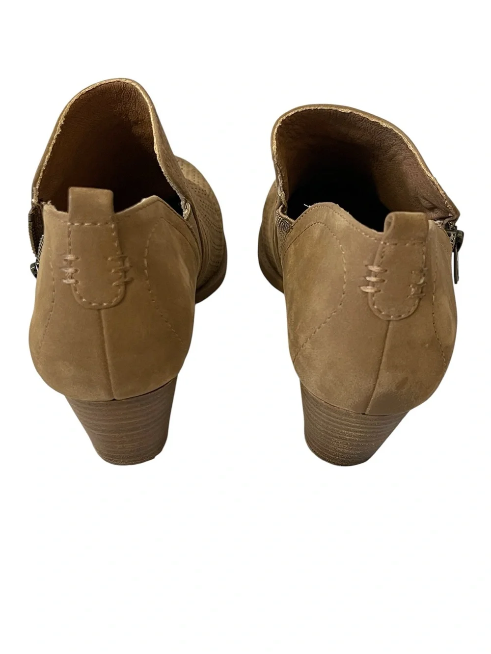Baretraps Rianne Cognac/Tan Perforated Suede Ankle Booties Casual Bohemian